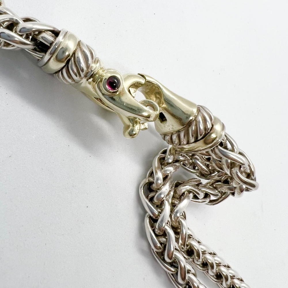 David Yurman Gold Buckle Double Wheat Chain Necklace With Rhodolite Garnet - Picture 13 of 14